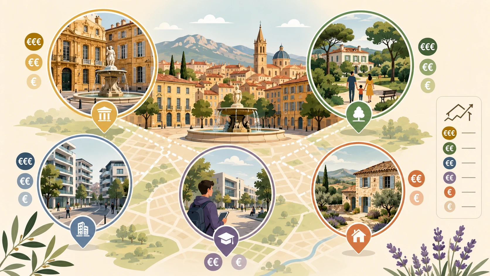 Illustration de quartiers et types d’habitat à Aix-en-Provence